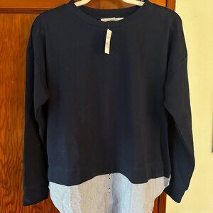 Navy Blue Striped Sweater Blouse (Loft)